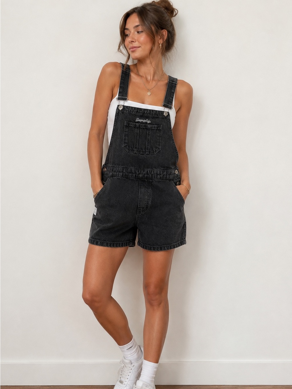 Women's Black Denim Short Overalls - Doomsday